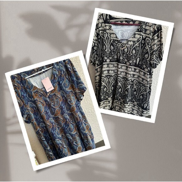 Unbranded Tops - (2) NWT Voianlimo 3x Blouse Paisley Flowy Summer Vacation Boho Church Comfort